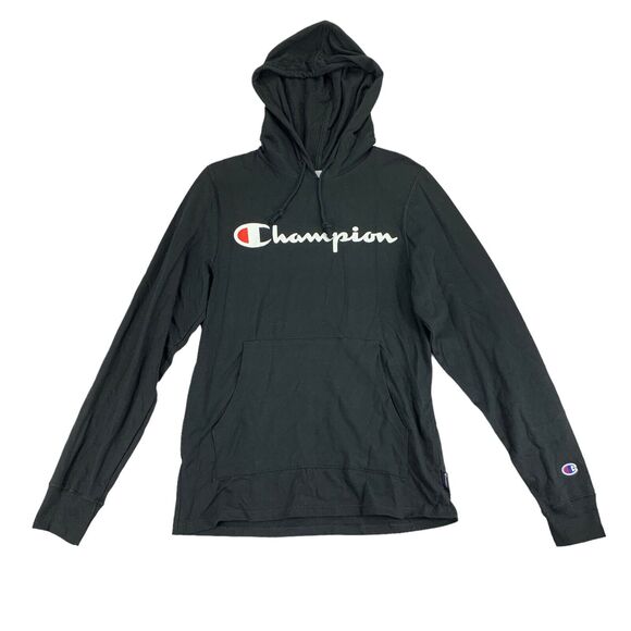 Champion Other - Champion Mens Script Logo Middleweight Cotton T-Shirt Thin Hoodie Black S